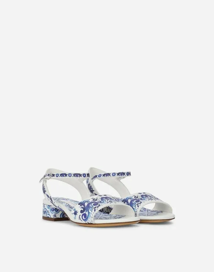 Dolce and Gabbana Shoes 2438 Children Majolicaprint Calfskin Sandals Multicolor