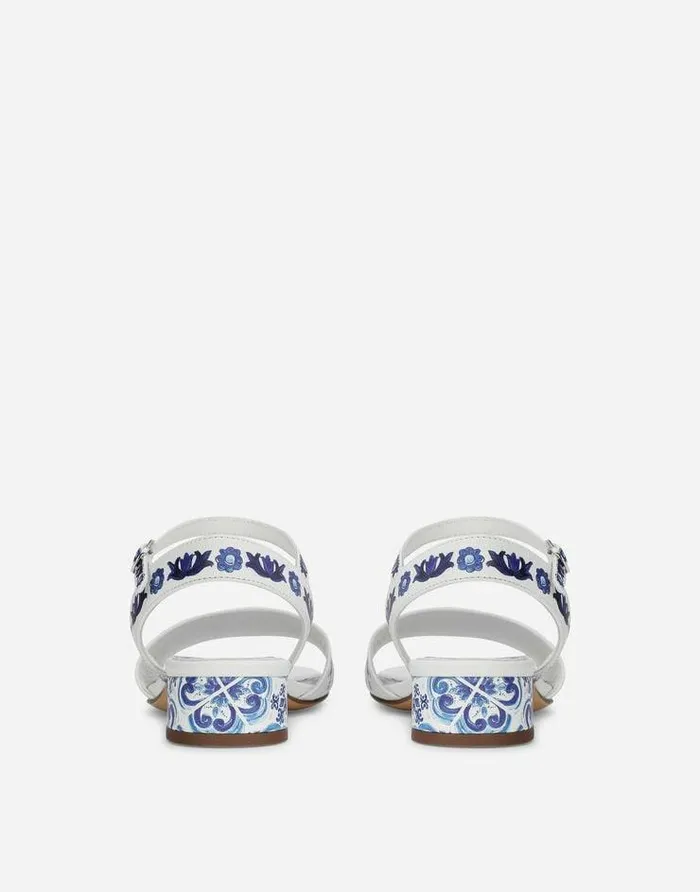 Dolce and Gabbana Shoes 2438 Children Majolicaprint Calfskin Sandals Multicolor