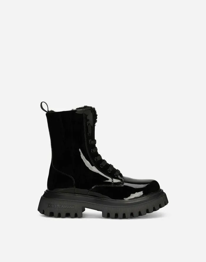 Dolce and Gabbana Shoes 2438 Children Patent Leather Ankle Boots Black