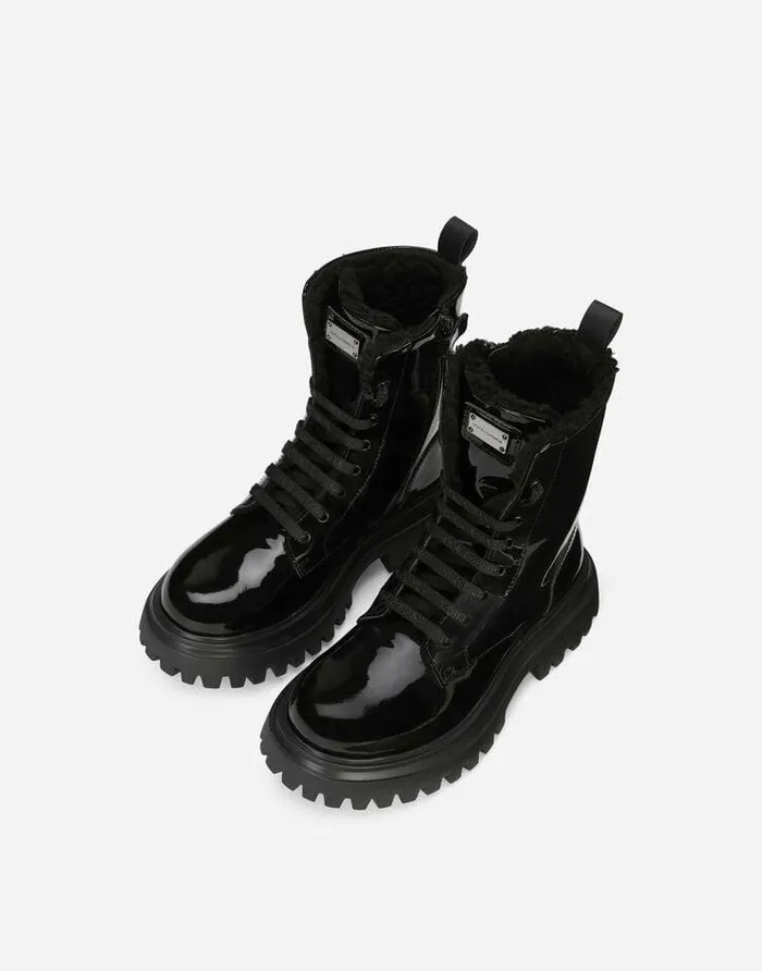 Dolce and Gabbana Shoes 2438 Children Patent Leather Ankle Boots Black Dolce and Gabbana Shoes 2438 Children Patent Leather Ankle Boots Black