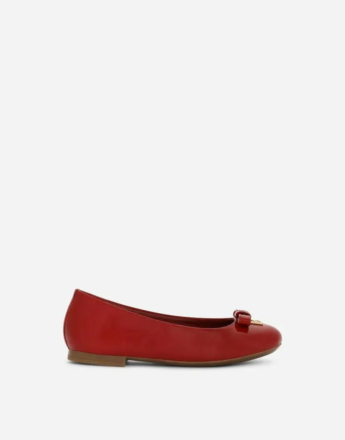 Dolce and Gabbana Shoes 2438 Children Patent Leather Ballet Flats With Metal DG Logo Red