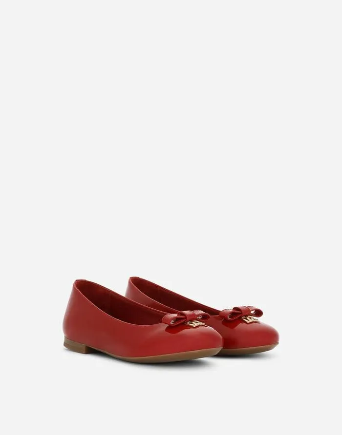 Dolce and Gabbana Shoes 2438 Children Patent Leather Ballet Flats With Metal DG Logo Red Dolce and Gabbana Shoes 2438 Children Patent Leather Ballet Flats With Metal DG Logo Red