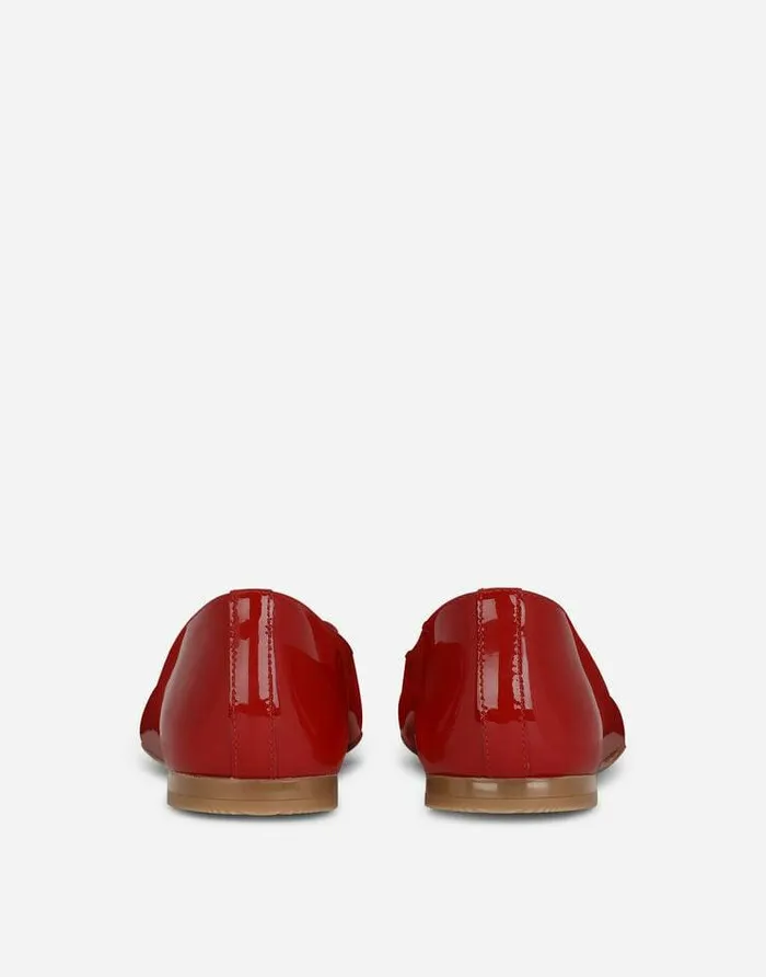 Dolce and Gabbana Shoes 2438 Children Patent Leather Ballet Flats With Metal DG Logo Red Dolce and Gabbana Shoes 2438 Children Patent Leather Ballet Flats With Metal DG Logo Red