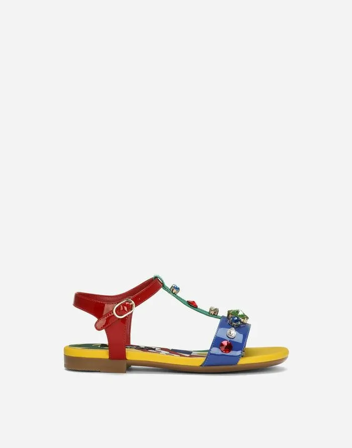 Dolce and Gabbana Shoes 2438 Children Patent Leather Sandals With Embellishment Multicolor