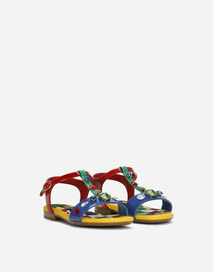 Dolce and Gabbana Shoes 2438 Children Patent Leather Sandals With Embellishment Multicolor Dolce and Gabbana Shoes 2438 Children Patent Leather Sandals With Embellishment Multicolor
