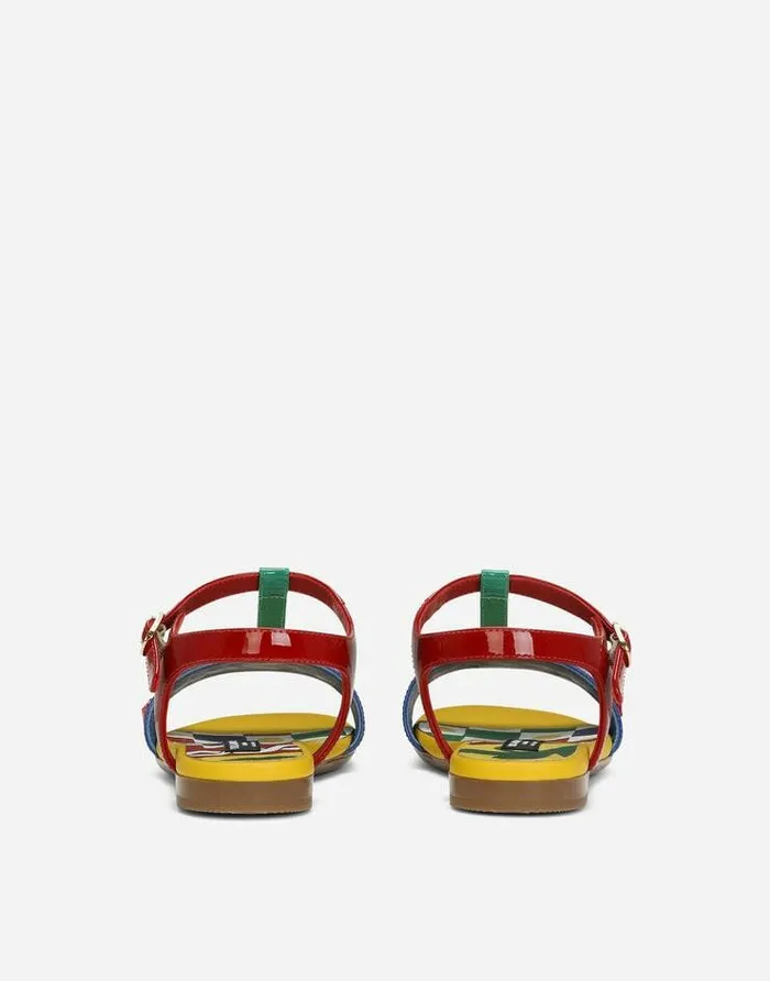 Dolce and Gabbana Shoes 2438 Children Patent Leather Sandals With Embellishment Multicolor Dolce and Gabbana Shoes 2438 Children Patent Leather Sandals With Embellishment Multicolor