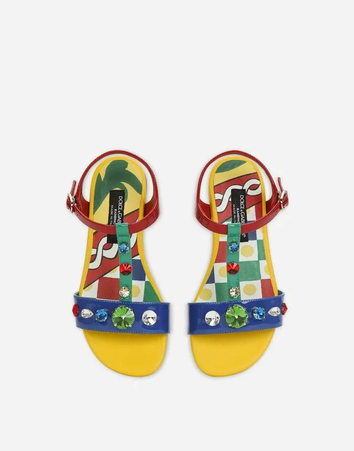 Dolce and Gabbana Shoes 2438 Children Patent Leather Sandals With Embellishment Multicolor Dolce and Gabbana Shoes 2438 Children Patent Leather Sandals With Embellishment Multicolor
