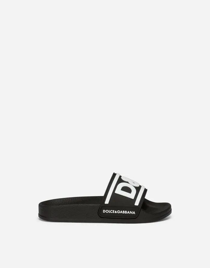 Dolce and Gabbana Shoes 2438 Children Rubber Sliders With Logo Print Multicolor