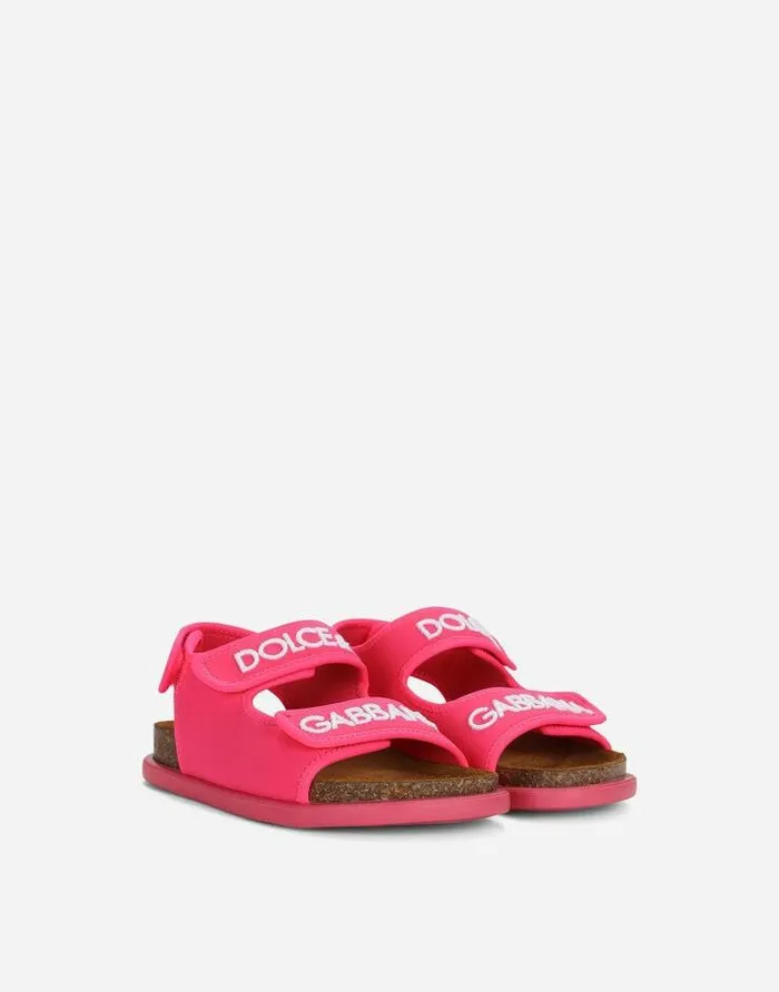 Dolce and Gabbana Shoes 2438 Children Technical Fabric Sandals With Logo Embroidery Pink Dolce and Gabbana Shoes 2438 Children Technical Fabric Sandals With Logo Embroidery Pink