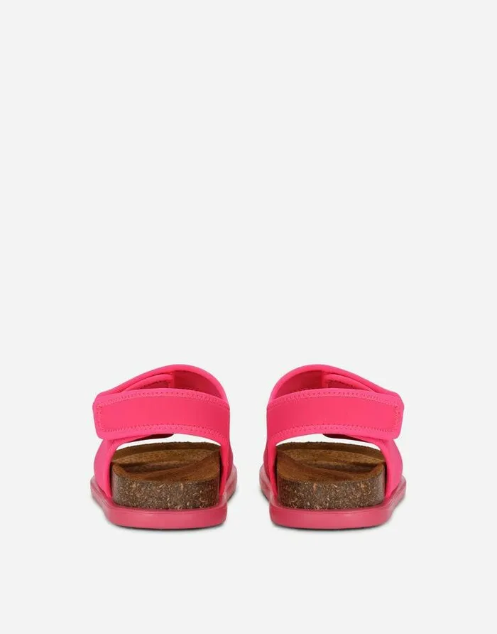 Dolce and Gabbana Shoes 2438 Children Technical Fabric Sandals With Logo Embroidery Pink Dolce and Gabbana Shoes 2438 Children Technical Fabric Sandals With Logo Embroidery Pink
