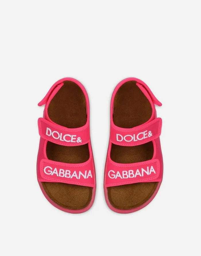 Dolce and Gabbana Shoes 2438 Children Technical Fabric Sandals With Logo Embroidery Pink Dolce and Gabbana Shoes 2438 Children Technical Fabric Sandals With Logo Embroidery Pink