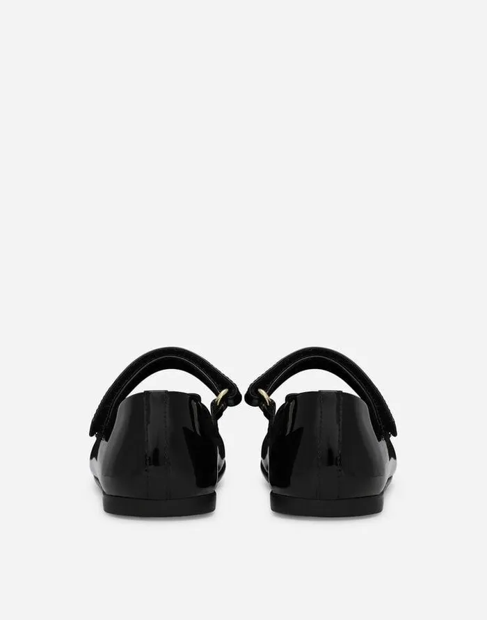 Dolce and Gabbana Shoes For First Steps 1926 Children Patent Leather Ballet Flats With Metal DG Logo Black