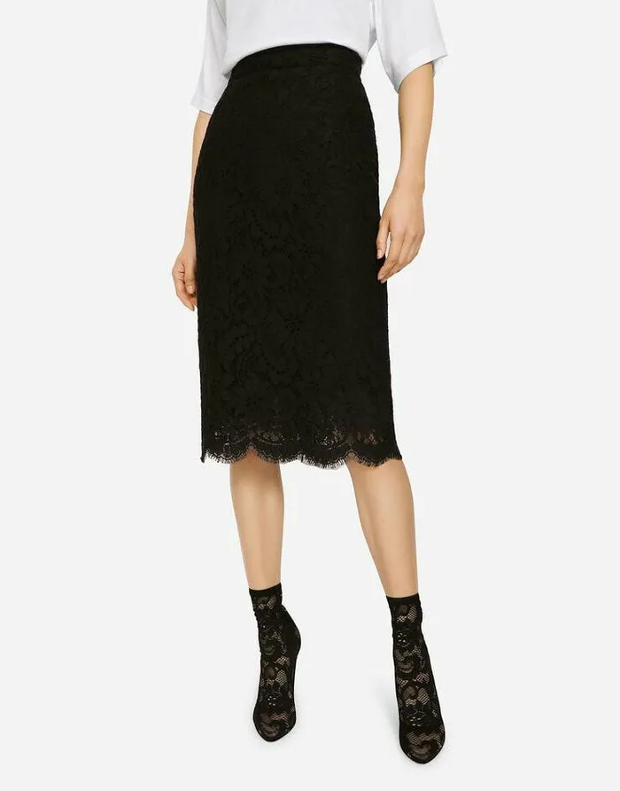 Dolce and Gabbana Skirts Women Lace Midi Skirt Black Dolce and Gabbana Skirts Women Lace Midi Skirt Black