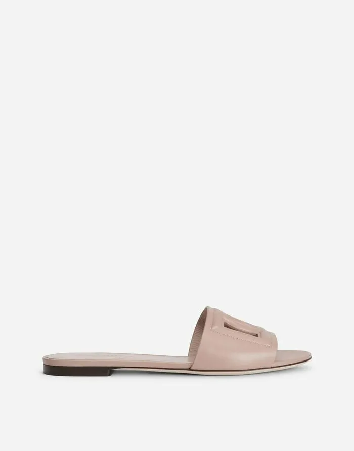Dolce and Gabbana Slides And Mules Women Calfskin Slides With DG Logo Pale Pink
