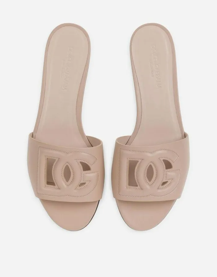 Dolce and Gabbana Slides And Mules Women Calfskin Slides With DG Logo Pale Pink Dolce and Gabbana Slides And Mules Women Calfskin Slides With DG Logo Pale Pink