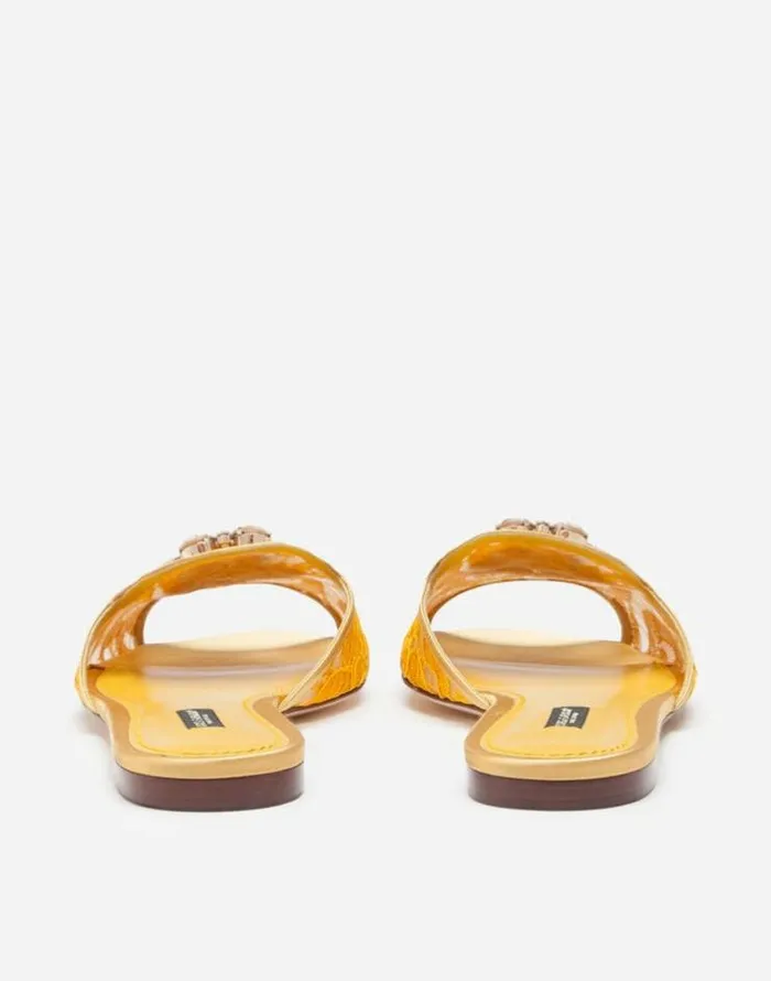Dolce and Gabbana Slides And Mules Women Lace Rainbow Slides With Brooch Detailing Mustard Dolce and Gabbana Slides And Mules Women Lace Rainbow Slides With Brooch Detailing Mustard