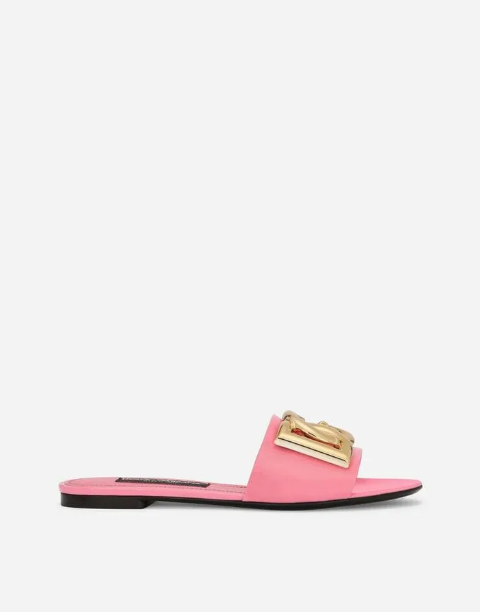 Dolce and Gabbana Slides And Mules Women Patent Leather Sliders With DG Logo Pink