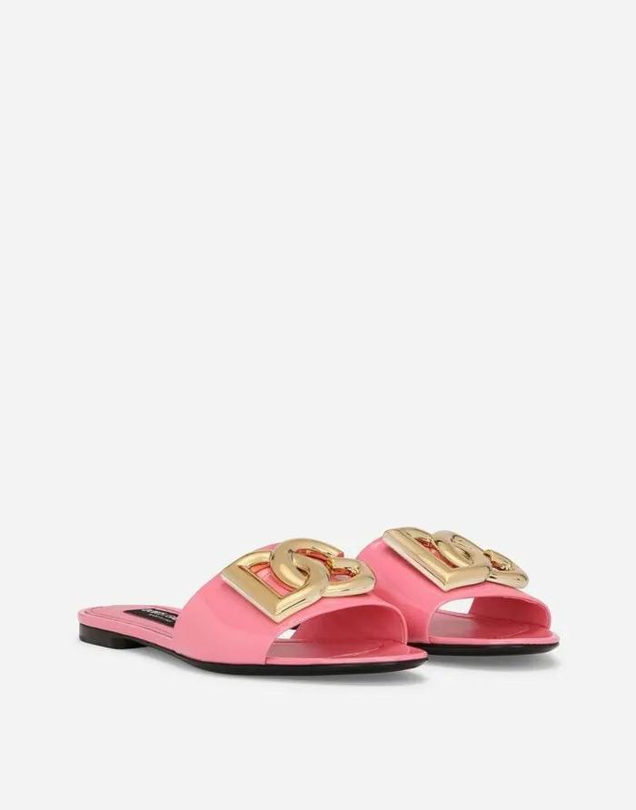 Dolce and Gabbana Slides And Mules Women Patent Leather Sliders With DG Logo Pink Dolce and Gabbana Slides And Mules Women Patent Leather Sliders With DG Logo Pink