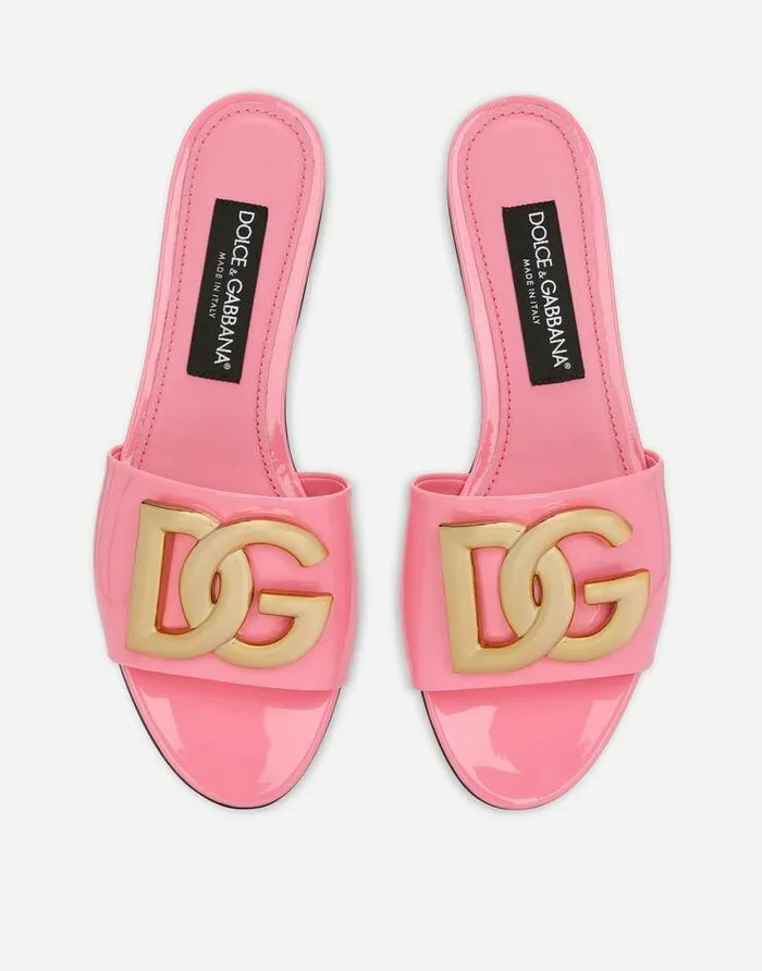 Dolce and Gabbana Slides And Mules Women Patent Leather Sliders With DG Logo Pink Dolce and Gabbana Slides And Mules Women Patent Leather Sliders With DG Logo Pink