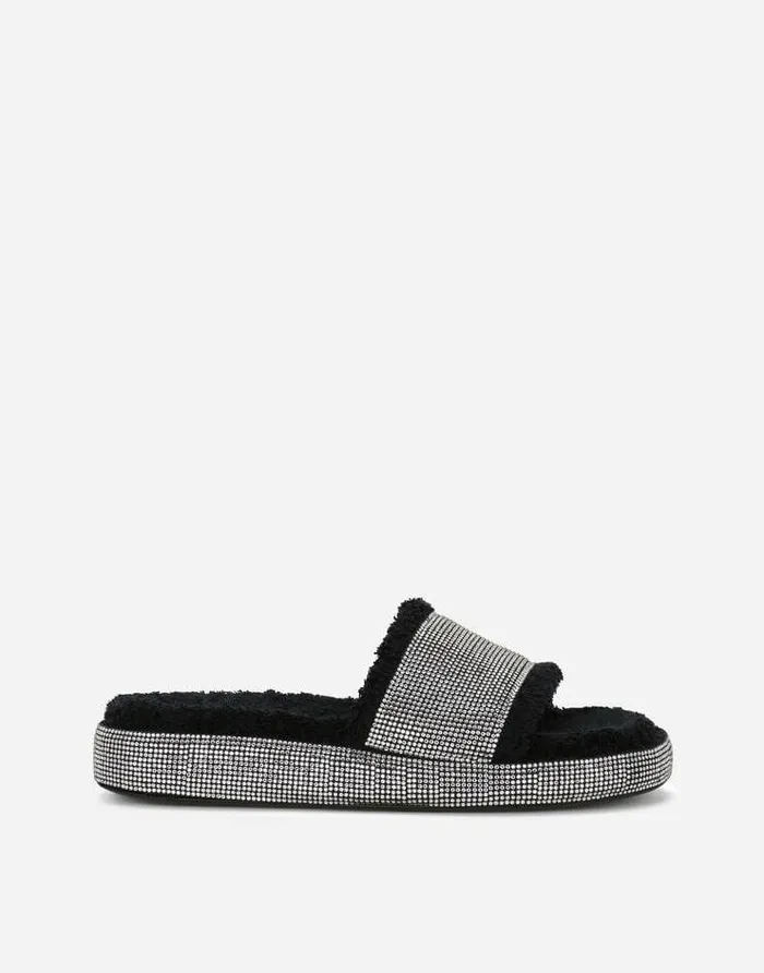 Dolce and Gabbana Slides And Mules Women Terrycloth Sliders With Fusible Rhinestones Multicolor