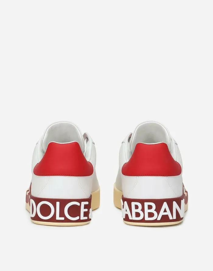 Dolce and Gabbana Sneakers Men Calfskin Portofino Sneakers With DG Logo Print Multicolor