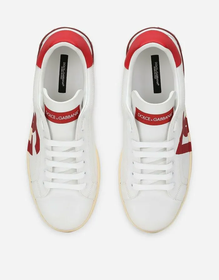 Dolce and Gabbana Sneakers Men Calfskin Portofino Sneakers With DG Logo Print Multicolor