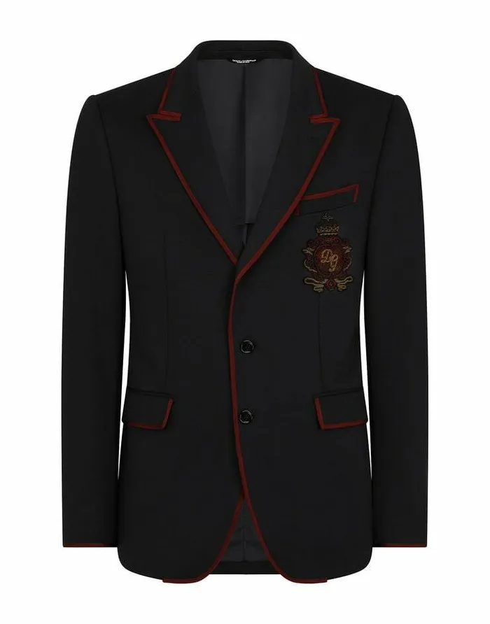 Dolce and Gabbana Suits And Blazers Men Deconstructed Jersey Jacket With Patch Blue Dolce and Gabbana Suits And Blazers Men Deconstructed Jersey Jacket With Patch Blue