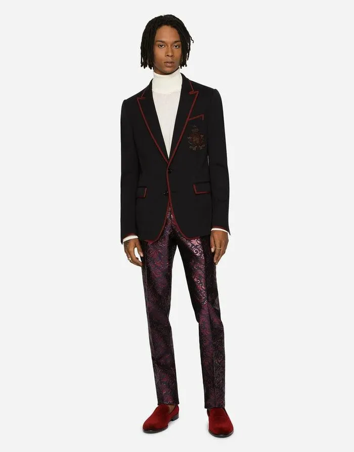 Dolce and Gabbana Suits And Blazers Men Deconstructed Jersey Jacket With Patch Blue