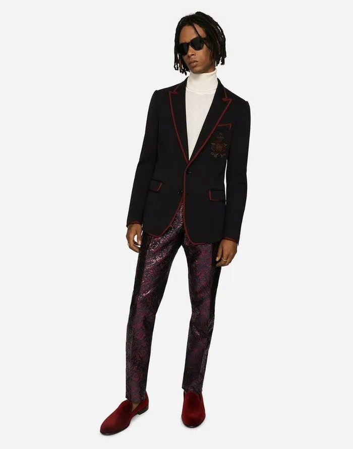 Dolce and Gabbana Suits And Blazers Men Deconstructed Jersey Jacket With Patch Blue