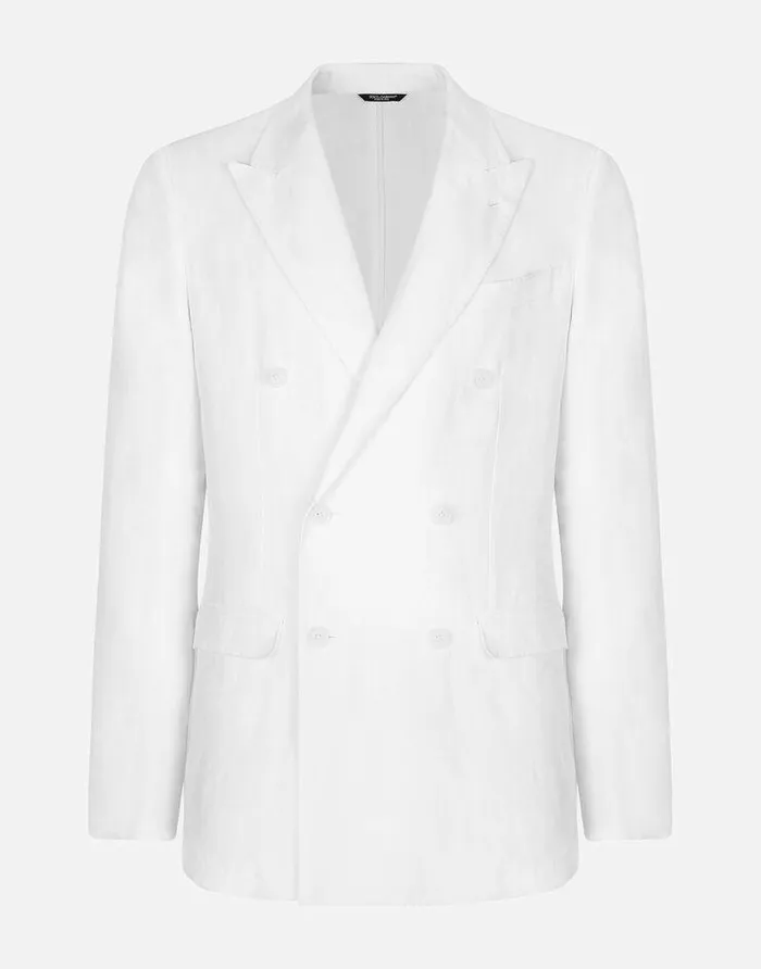 Dolce and Gabbana Suits And Blazers Men Doublebreasted Linen Taormina Jacket White Dolce and Gabbana Suits And Blazers Men Doublebreasted Linen Taormina Jacket White