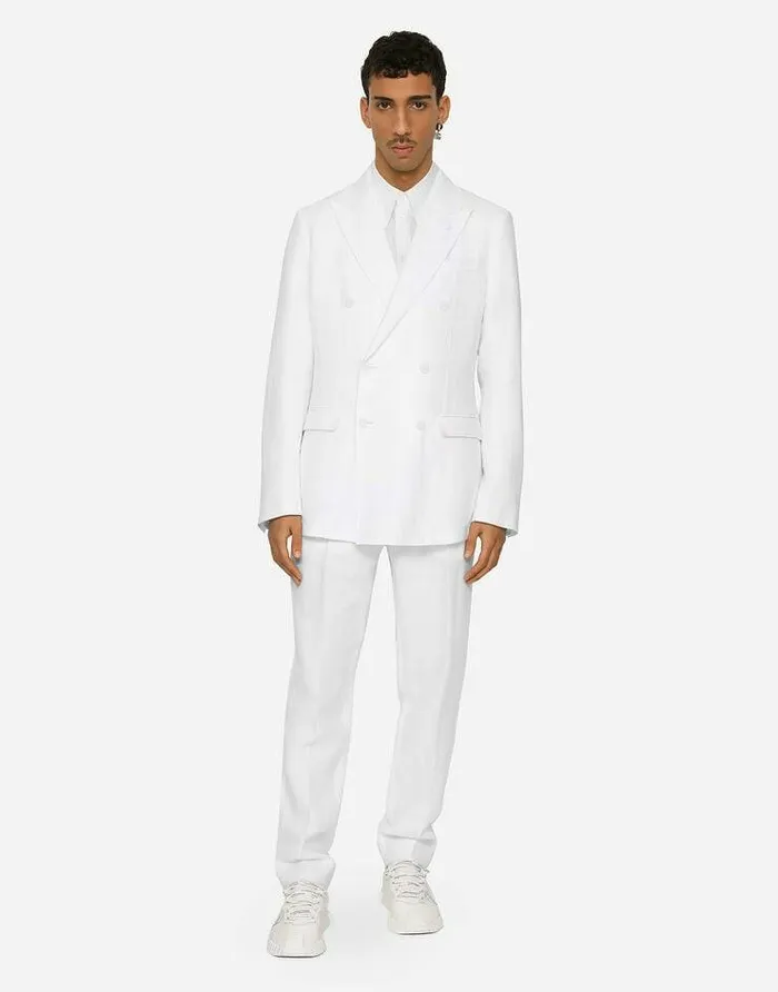 Dolce and Gabbana Suits And Blazers Men Doublebreasted Linen Taormina Jacket White Dolce and Gabbana Suits And Blazers Men Doublebreasted Linen Taormina Jacket White