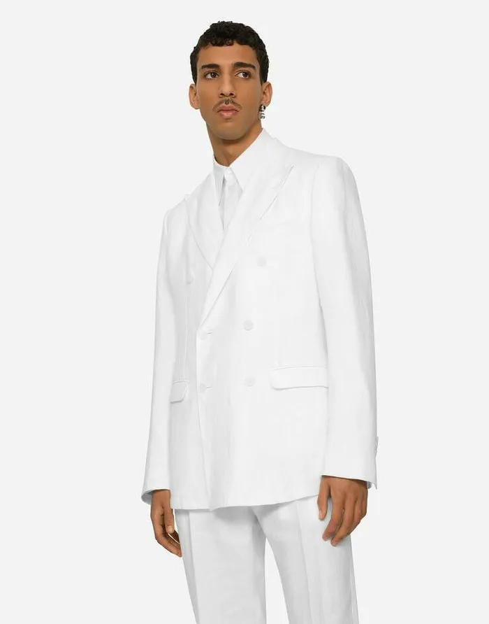 Dolce and Gabbana Suits And Blazers Men Doublebreasted Linen Taormina Jacket White Dolce and Gabbana Suits And Blazers Men Doublebreasted Linen Taormina Jacket White