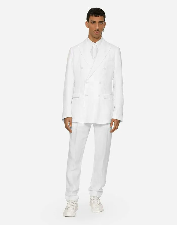 Dolce and Gabbana Suits And Blazers Men Doublebreasted Linen Taormina Jacket White Dolce and Gabbana Suits And Blazers Men Doublebreasted Linen Taormina Jacket White