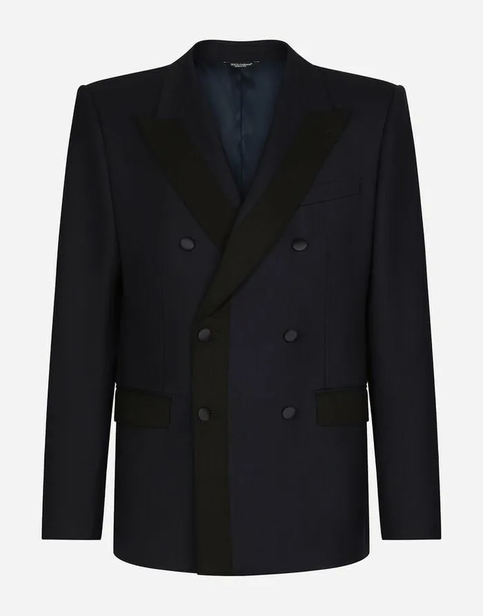 Dolce and Gabbana Suits And Blazers Men Doublebreasted Stretch Wool Siciliafit Jacket Blue Dolce and Gabbana Suits And Blazers Men Doublebreasted Stretch Wool Siciliafit Jacket Blue