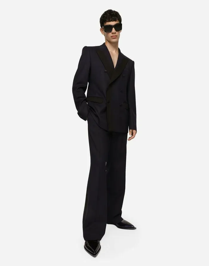 Dolce and Gabbana Suits And Blazers Men Doublebreasted Stretch Wool Siciliafit Jacket Blue Dolce and Gabbana Suits And Blazers Men Doublebreasted Stretch Wool Siciliafit Jacket Blue