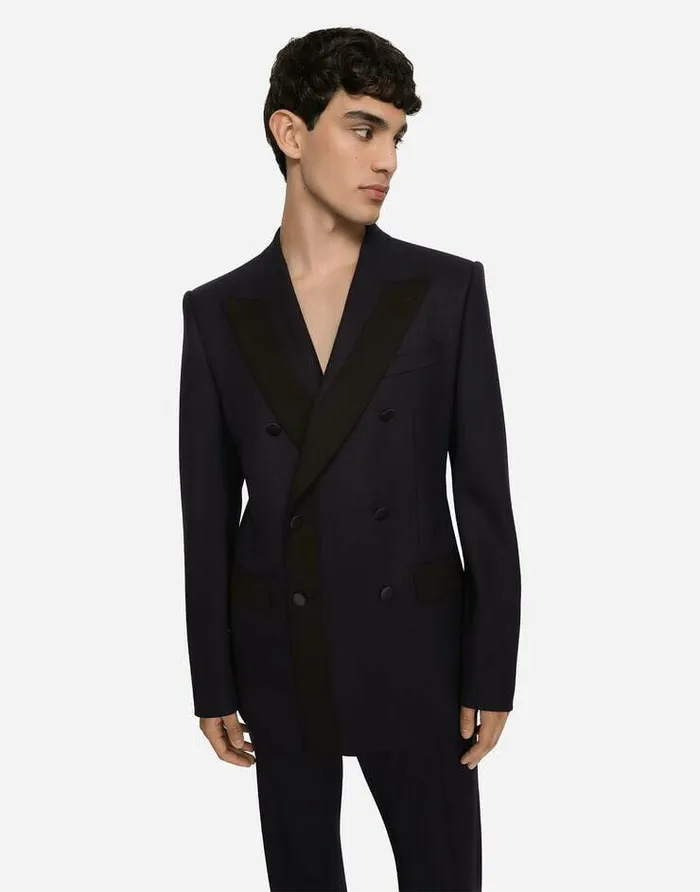 Dolce and Gabbana Suits And Blazers Men Doublebreasted Stretch Wool Siciliafit Jacket Blue Dolce and Gabbana Suits And Blazers Men Doublebreasted Stretch Wool Siciliafit Jacket Blue