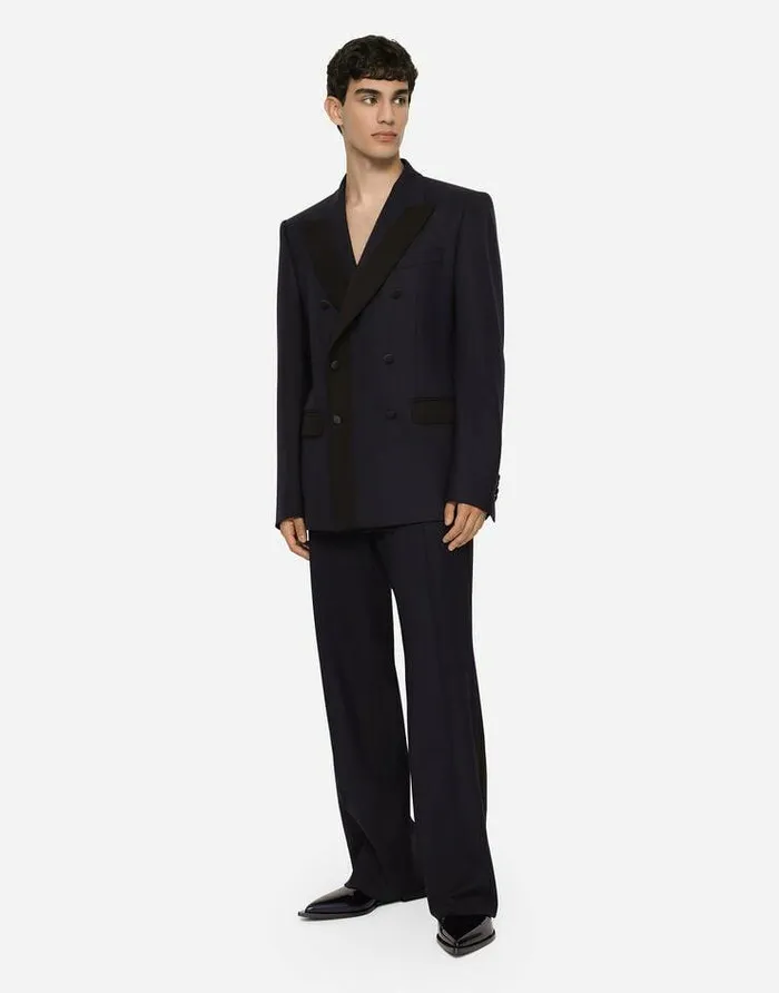 Dolce and Gabbana Suits And Blazers Men Doublebreasted Stretch Wool Siciliafit Jacket Blue Dolce and Gabbana Suits And Blazers Men Doublebreasted Stretch Wool Siciliafit Jacket Blue