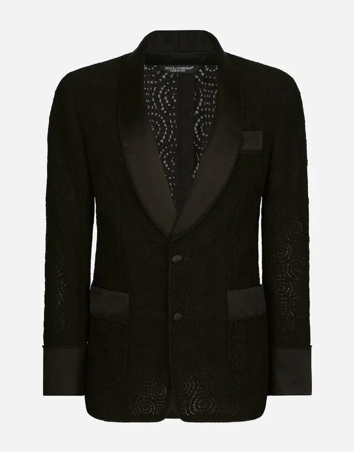 Dolce and Gabbana Suits And Blazers Men Lace Siciliafit Tuxedo Jacket Black
