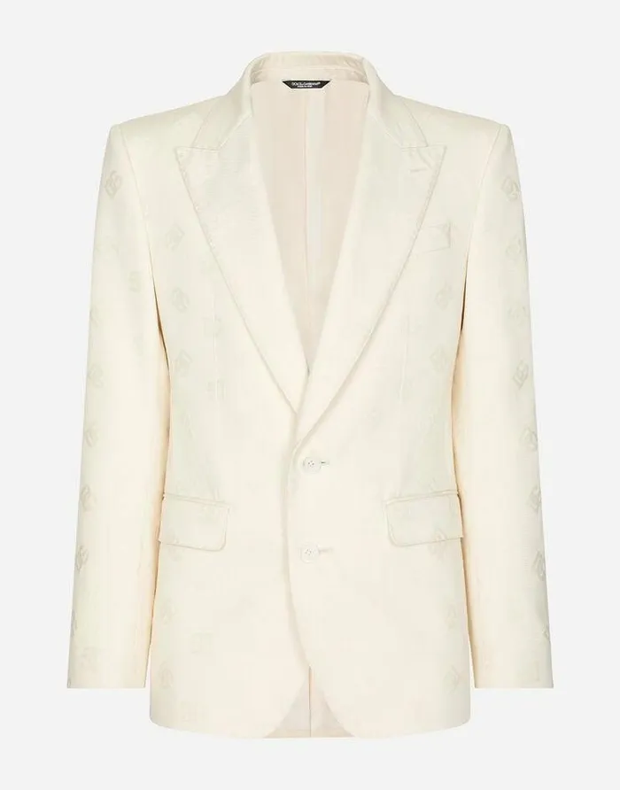 Dolce and Gabbana Suits And Blazers Men Singlebreasted Cotton Siciliafit Jacket With Jacquard DG Details White Dolce and Gabbana Suits And Blazers Men Singlebreasted Cotton Siciliafit Jacket With Jacquard DG Details White