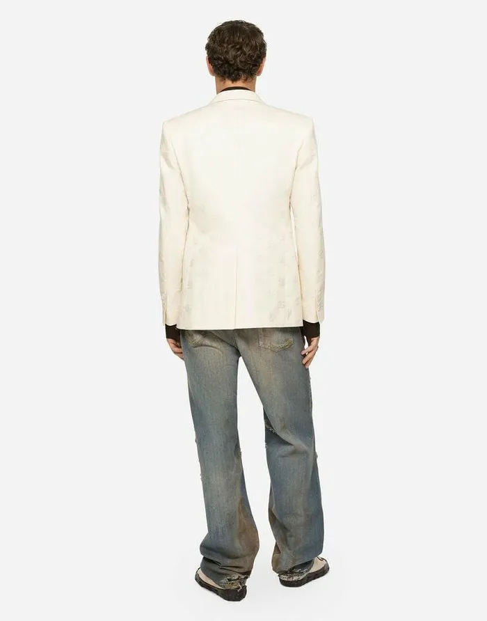 Dolce and Gabbana Suits And Blazers Men Singlebreasted Cotton Siciliafit Jacket With Jacquard DG Details White Dolce and Gabbana Suits And Blazers Men Singlebreasted Cotton Siciliafit Jacket With Jacquard DG Details White