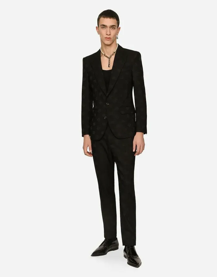 Dolce and Gabbana Suits And Blazers Men Singlebreasted Jacquard Siciliafit Jacket With DG Monogram Design Black Dolce and Gabbana Suits And Blazers Men Singlebreasted Jacquard Siciliafit Jacket With DG Monogram Design Black