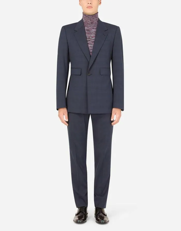Dolce and Gabbana Suits And Blazers Men Stretch Glen Plaid Wool Siciliafit Suit Multicolor