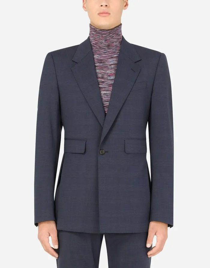 Dolce and Gabbana Suits And Blazers Men Stretch Glen Plaid Wool Siciliafit Suit Multicolor
