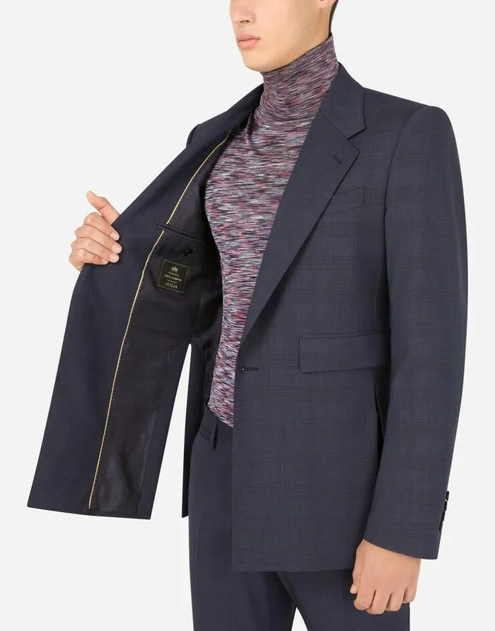 Dolce and Gabbana Suits And Blazers Men Stretch Glen Plaid Wool Siciliafit Suit Multicolor