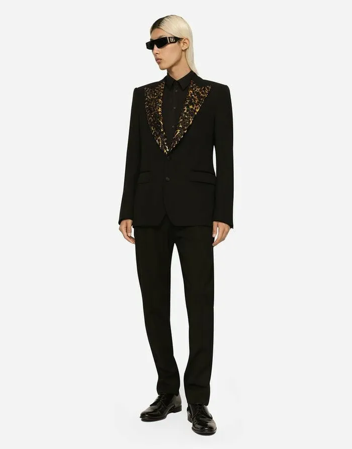 Dolce and Gabbana Suits And Blazers Men Stretch Wool Fabric Siciliafit Tuxedo Jacket Black Dolce and Gabbana Suits And Blazers Men Stretch Wool Fabric Siciliafit Tuxedo Jacket Black