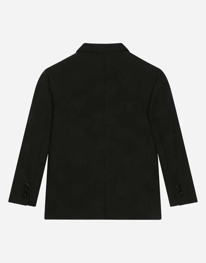 Dolce and Gabbana Suits Children Singlebreasted Wool Jacquard Tuxedo Jacket With DG Logo Black Dolce and Gabbana Suits Children Singlebreasted Wool Jacquard Tuxedo Jacket With DG Logo Black