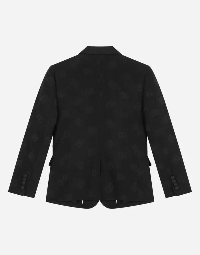 Dolce and Gabbana Suits Children Singlebreasted Wool Jacquard Tuxedo Jacket With DG Logo Black Dolce and Gabbana Suits Children Singlebreasted Wool Jacquard Tuxedo Jacket With DG Logo Black