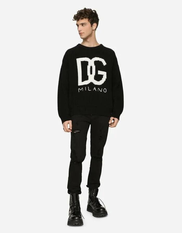 Dolce and Gabbana Sweaters And Cardigans Men Cashmere Roundneck Sweater With DG Logo Inlay Multicolor Dolce and Gabbana Sweaters And Cardigans Men Cashmere Roundneck Sweater With DG Logo Inlay Multicolor