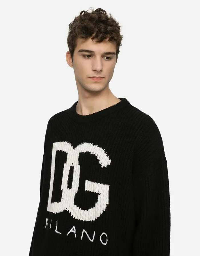 Dolce and Gabbana Sweaters And Cardigans Men Cashmere Roundneck Sweater With DG Logo Inlay Multicolor Dolce and Gabbana Sweaters And Cardigans Men Cashmere Roundneck Sweater With DG Logo Inlay Multicolor