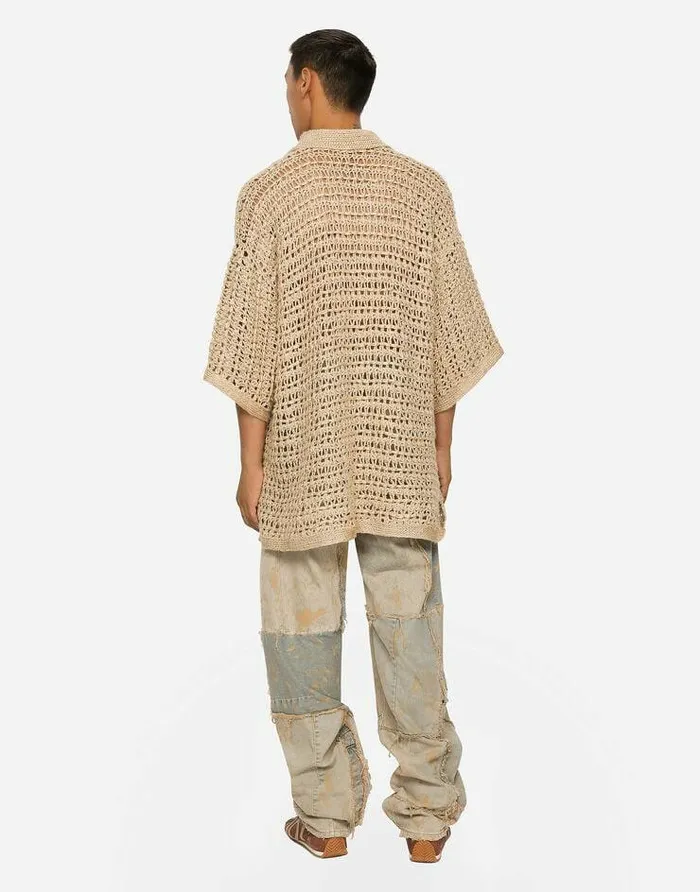 Dolce and Gabbana Sweaters And Cardigans Men Linen Poloshirt Beige Dolce and Gabbana Sweaters And Cardigans Men Linen Poloshirt Beige